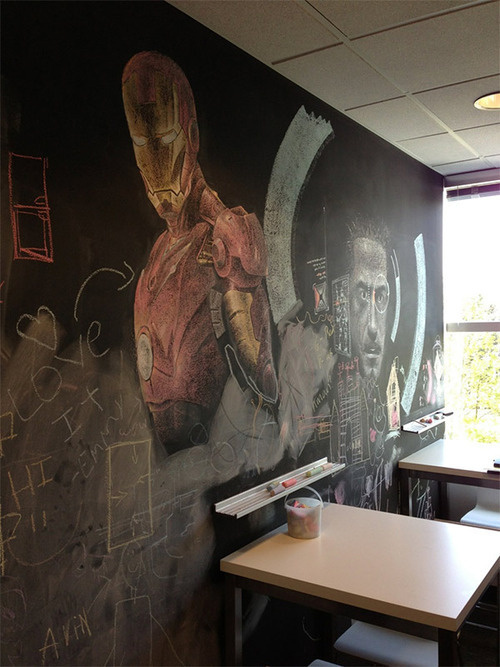 CJWHO ™ (Incredible Iron Man Chalkboard Art Spotted in the...) #breakroom #tony #design #stark #iron #chalkboard #illustration #art #film #marvel #man #comics