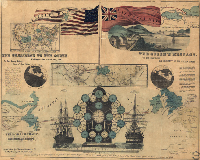 Vintage Infographic Map of Telegraphy #revolution #color #map