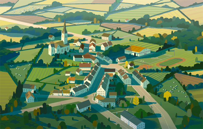 illustration, style, aerial