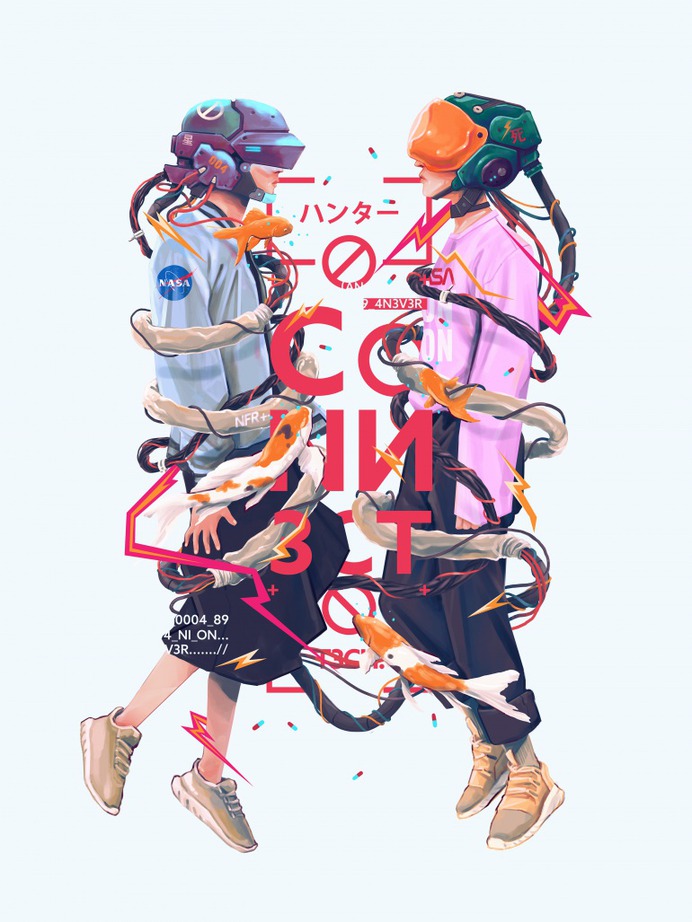 Cyberpunk illustration. Virtual reality.