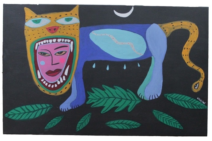 peinture_Virgini Bédard.jpg - Transformation 2013-14 (c)virginibedard.com #acrylic #woman #primitive #color #paint #original #art #tiger