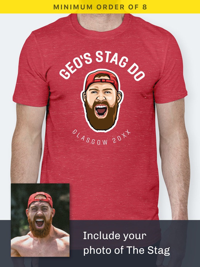 A red t-shirt with an illustration of the stag's face printed on the front. The original photo of the stag shows the likeness of the illustration to the photograph.