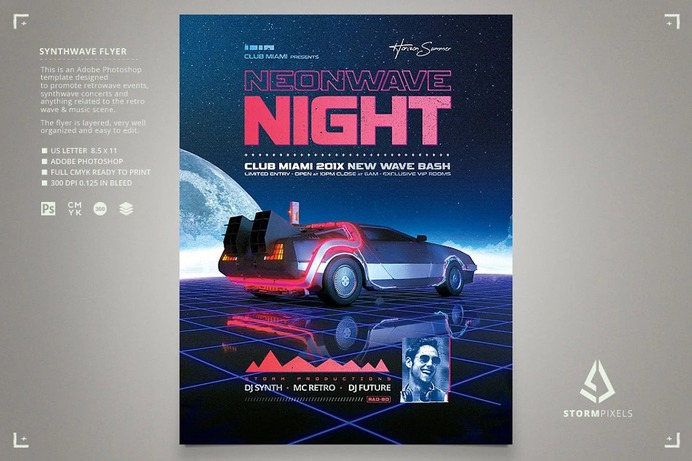 Synthwave Flyer v11 Retro Wave Car VHS Template
