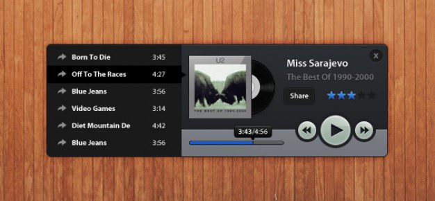 Music player on wood texture Free Psd. See more inspiration related to Music, Texture, Wood, Wood texture, Bar, List, Ui, Buttons, Psd, Progress bar, Progress, Ui kit, Popup, Player, Rating, Horizontal, Kit and Sliders on Freepik.