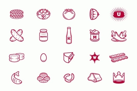 David Iglesias #red #burger #hamburger #drink #icons #pictograms #king #pickles