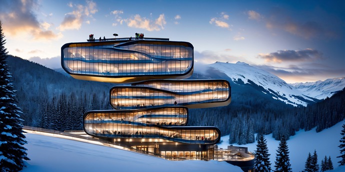 Creative Architecture design by Moshe Katz Architect. Ski resort Hotel in switzerland design 
עיצוב ותכנון אדריכלי, אדריכלות מלון סקי רזורט בשוויץ   עי משה כץ אדריכל
