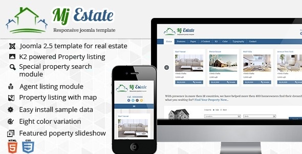 Mj Estate - Responsive Joomla Template #property #responsive #portfolio #design #listing #real #joomla #25 #template #blue #estate #web #green