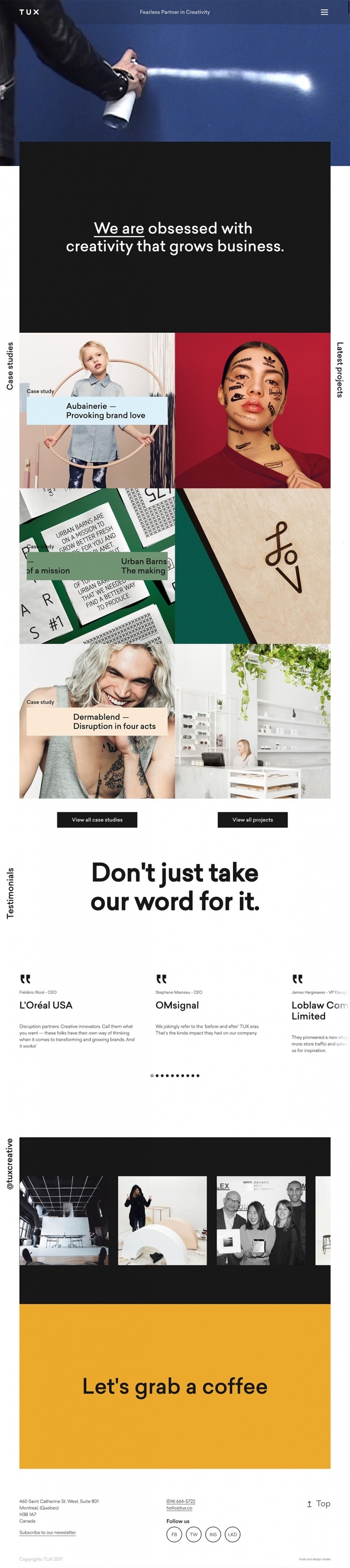TUX Creative Co. - Mindsparkle Mag - TUX Creative Co. is a design studio based in Montreal, a fearless Partner in Creativity whose website i