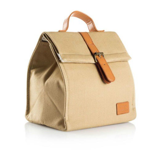 Insulated Lunch Bag This Insulated Lunch Bag will maintain your food's chill or warmth. Made from organic cotton canvas, it is double stitched for durability and is fully-lined with insulation.