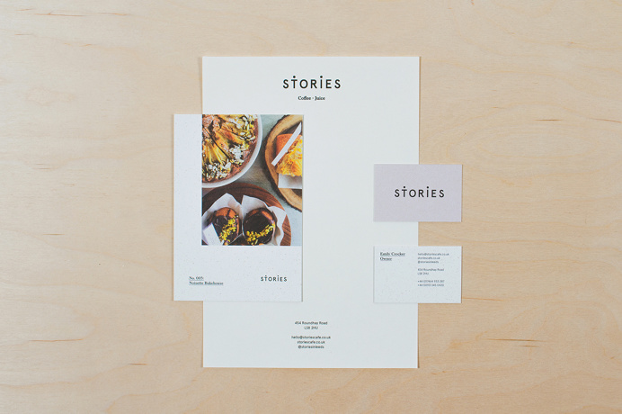 Brand identity for café 'Stories' restaurant bar cafe subtle minimal branding corporate graphic design visual identity coffee eat food prin
