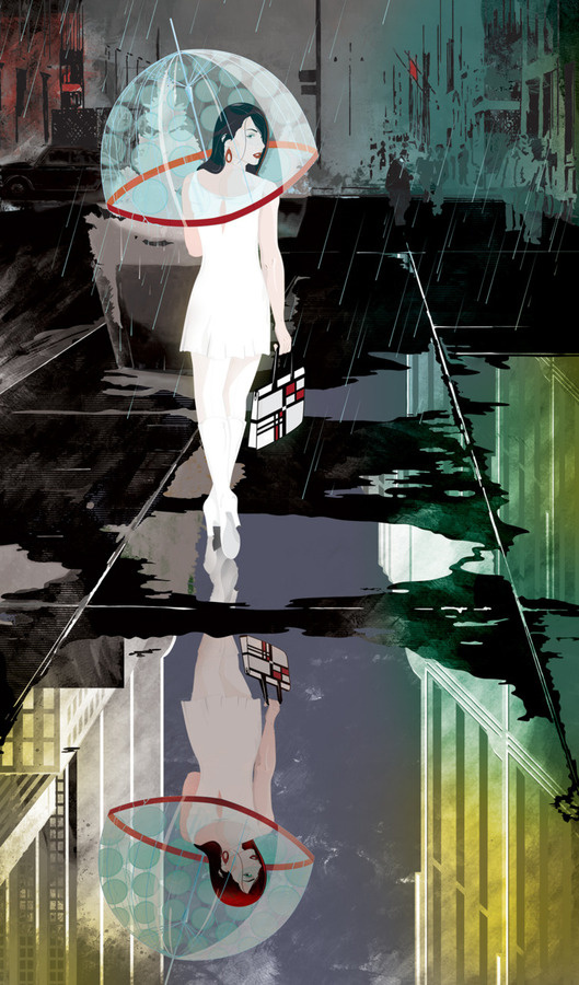 Love Street #sexy #umbrella #woman #illustration #rain