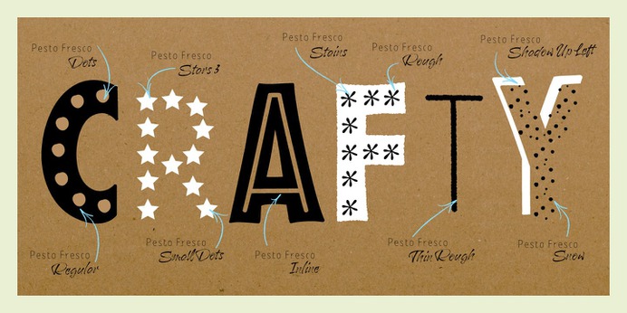 http://bit.ly/pestofresco Pesto Fresco #Font, can be easily combined and overlayed. Take a look at all 28 styles #type #typography 🍃🍃🍃 Available @myfonts Pesto Fresco is a new handwritten lettering system, a font family built by 28 fonts. Based on Screenprint technique, the aim is to get a textured result we can see in many old poster specially designed to be produced with that technology, bringing analog to digital. Overlapping Pesto Fresco Regular with any of the other decorative fonts you will get different graphic effects, so just choose the one fits better with your layout. This font can be used for different purposes from packaging design to web design. The Pesto Fresco posters are inspired by the typical products from the Italian Riviera in Liguria Region, homeland of Pesto, Focaccia and many other delicious delicatessen.