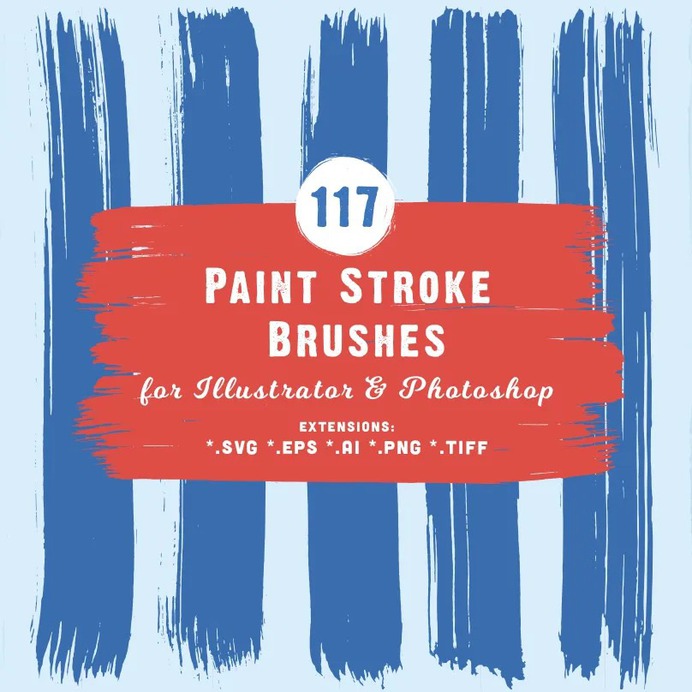 117 Paint Stroke Brushes for Illustrator & Photoshop #paintstroke #paintbrushes #strokebrushes