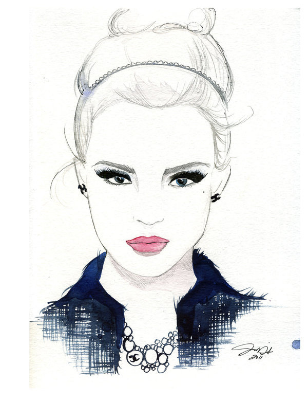 Watercolor and Pen Fashion Illustration She Wore Chanel print #acuarela #illustration #watercolor #woman