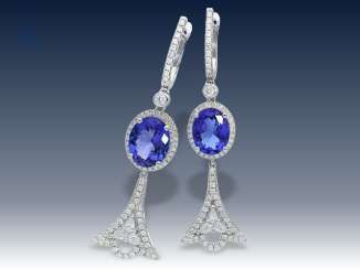 Ohrringe: neuwertige und ungetragene exklusive Tansanit/Brillantohrringe in Spitzenqualität, aus Juweliersauflösung