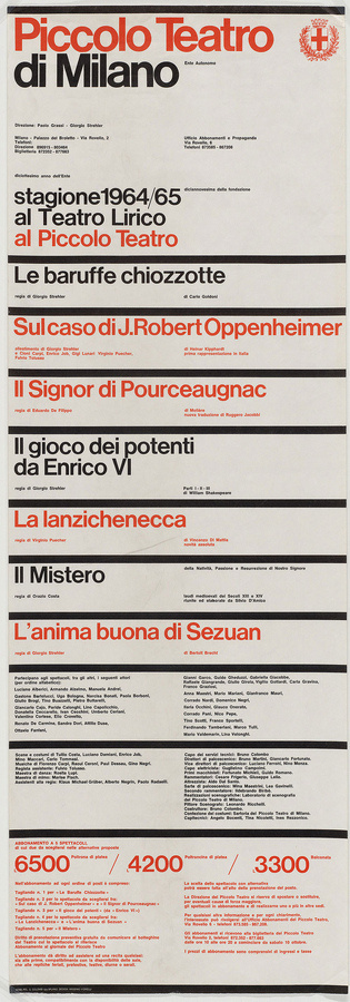 Poster and graphic programme for Milan's Piccolo Teatro, 1964 and 1965 – illustrating the powerful philosophical connection between Zuri #massimo #vignelli #poster