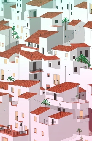 "Sunset in my town" #Andalusian #town #Casares #houses #tradition #culture #homedecor #illustration