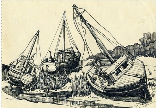 1-Boat-of-Rock-Harbour-Cap-Cod-.png 556×386 pixels #ink #drawing #pen #landscape