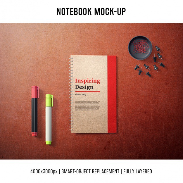 Notebook mock up template Free Psd. See more inspiration related to Mockup, Cover, Template, Web, Website, Pencil, Notebook, Pen, Mock up, Templates, Website template, Mockups, Up, Web template, Realistic, Real, Web templates, Mock ups, Mock and Ups on Freepik.