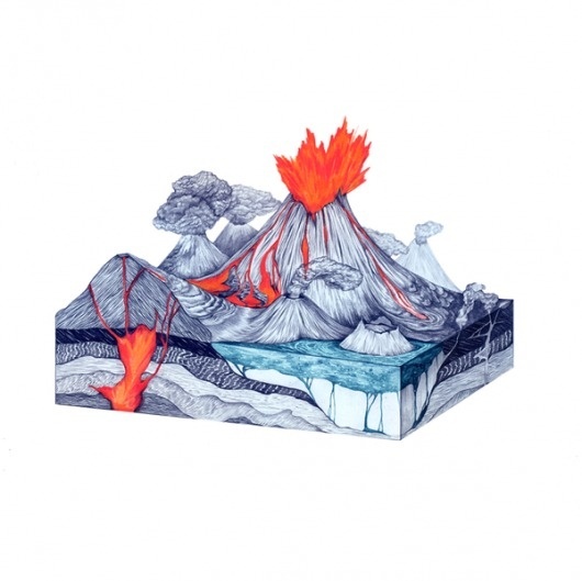 Life is a magic on the Behance Network #ink #diagram #cross #illustration #eruption #volcano #section