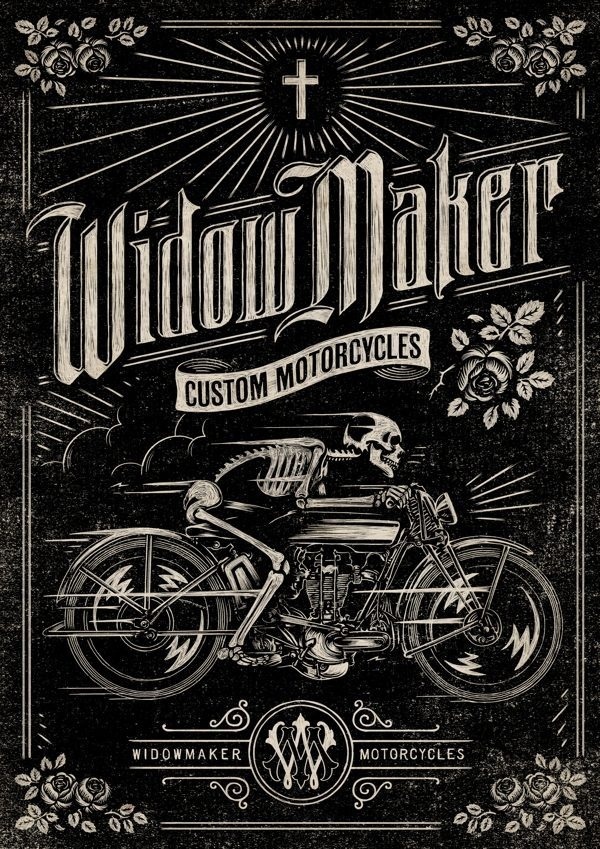 Widow Maker Motorcycles on Behance #skeleton #design #black #type #skull #moto #motorcycle #typography