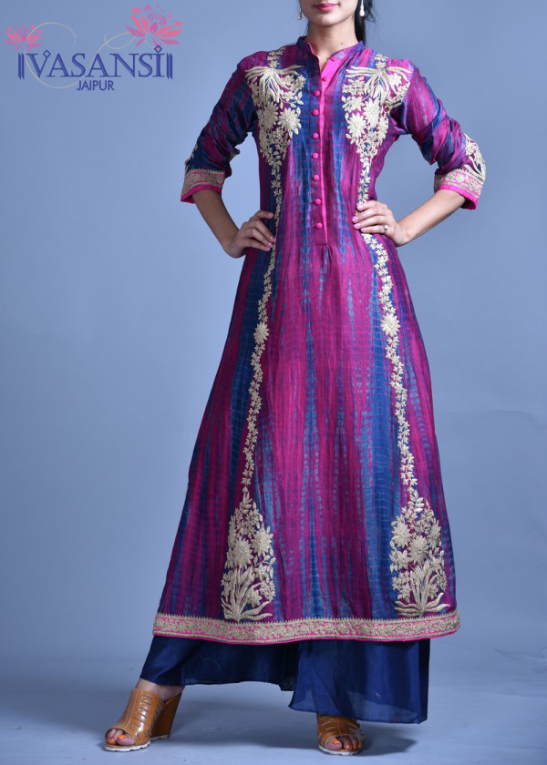 Vasansi Purple Silk Pallazo Set