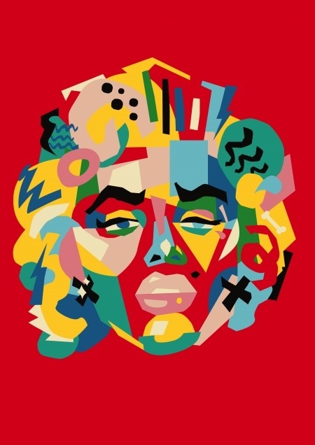 Famous headz - Marylin Monroe by Andy Gellenberg #popart #flat #vector #monroe #icon #color #head #warhol #bone #lips #marylin #illustration #portrait
