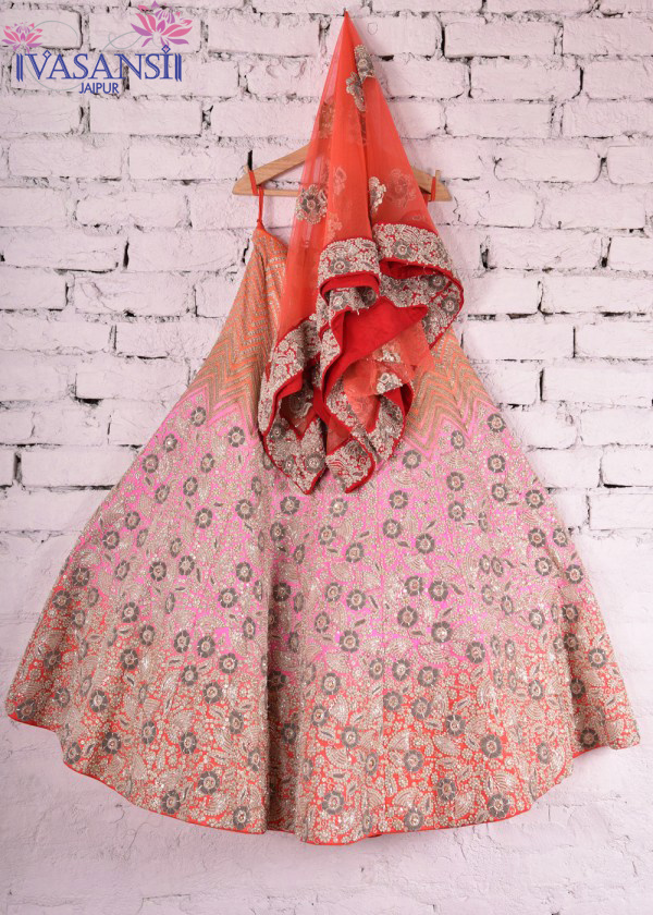 Vasansi Pink Raw Silk Bridal Lehenga