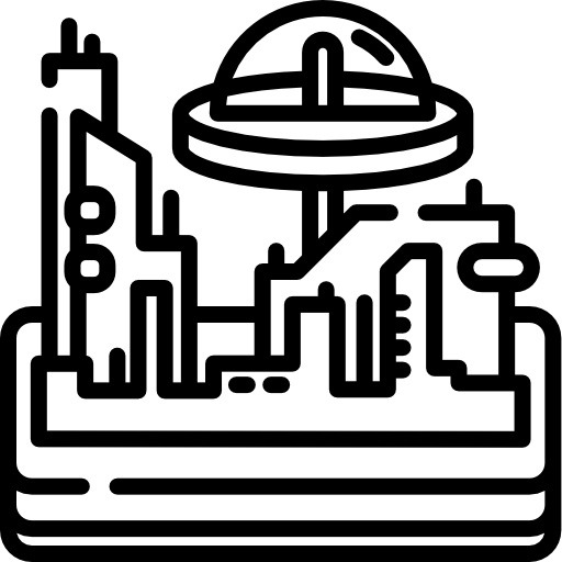 See more icon inspiration related to spaceship, planet, sci fi, space colony, colony, architecture and city, Science fiction, miscellaneous, landing, transportation, universe, galaxy, space, city and nature on Flaticon.