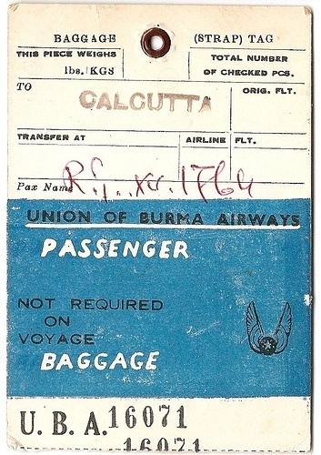 Union of Burma Airways - Calcutta, India | Flickr - Photo Sharing! #baggage #tag #luggage