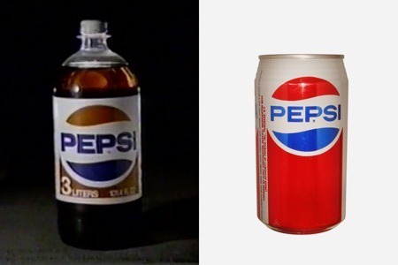 Figure 3.1 Two versions of the Pepsi logo that could be found in 1985. Image Sources: 1985 Pepsi TV Commercial (Left) and CanPedia (Right)