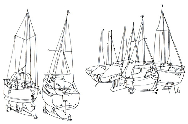 Sketch book : Travel illustrations on Behance, by rooftop illustrations Sail boats, Keswick, The Lake District #boats #district #sailing #moored #holiday #lake #sail #drawing