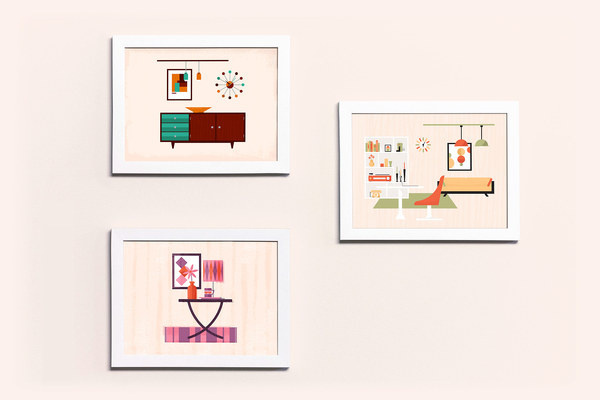 Mid Century Modern Living #flat #vector #print #design #color #illustration