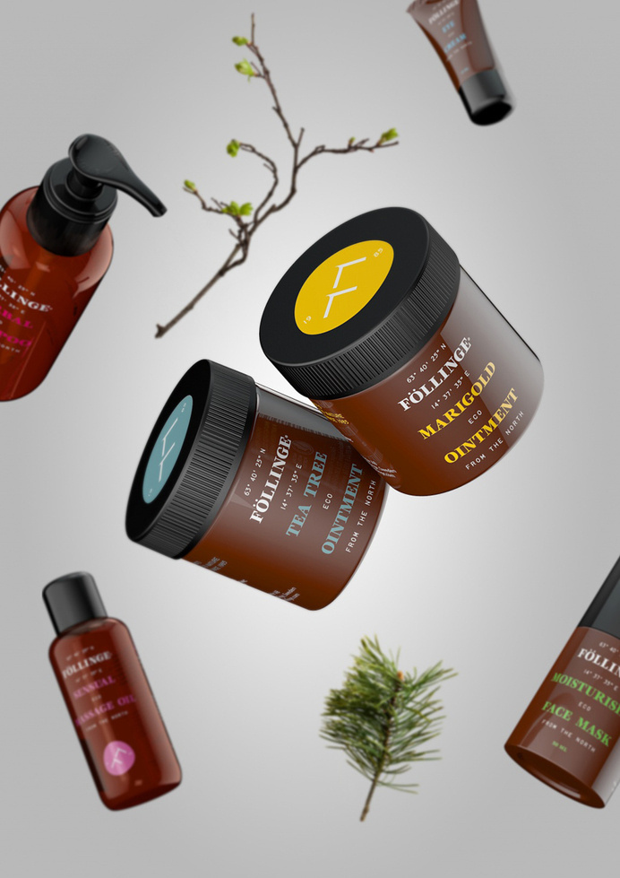 Logo and packaging designed by Amore for Swedish organic skincare range from Föllinge #skincare #packaging #serif #presentation #swedish