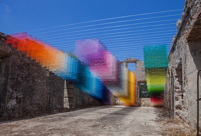 Colorful Installation Art in Ancient Greek Ruin by Quintessenz