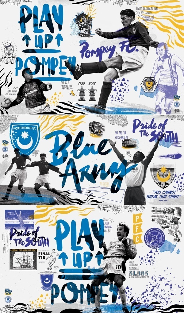 fratton park pfc murals #pfc #ilovedust #mural #pompey #illustration #typog
