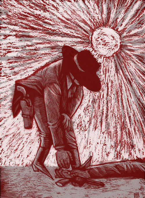 A Fistful of Dollars. Scraperboard + Digital #western #spaghetti #scratchboard #scraperboard #poster #art