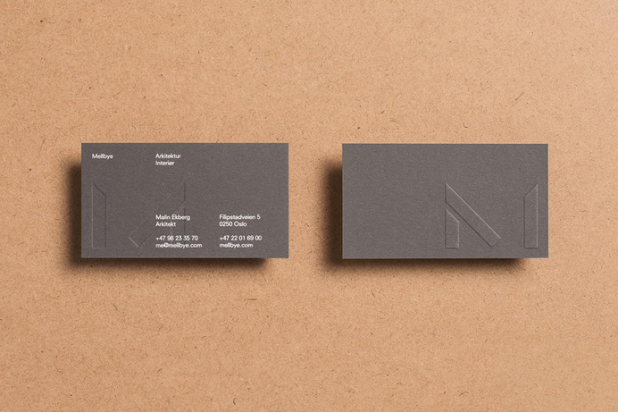 Logo and business card with blind emboss detail designed by Heydays for architecture firm Mellby #card #identity #collateral #business