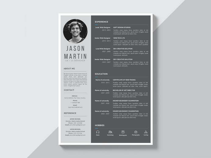 Free Grey Resume Template with Simple Style Design