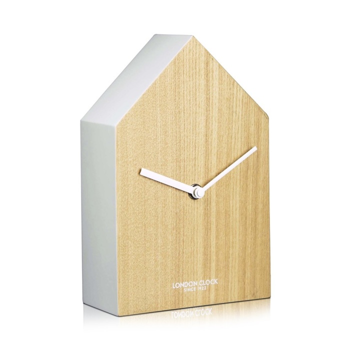 London Clock Company 'Hus' Mantel Clock, Wood and White, 20cm x 13cm x 6cm