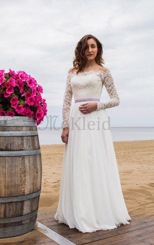 Lange Ärmeln Bescheidenes Elegantes Brautkleid mit Gürtel mit Applikation