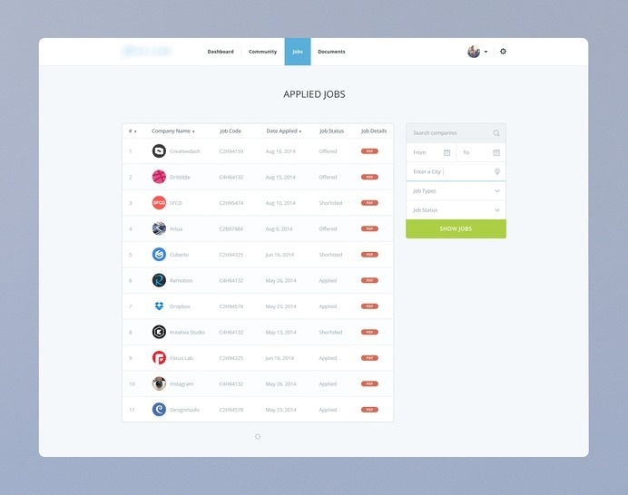 Applied Jobs by Vivek Ravin #search #filter #application #jobboard #web #list