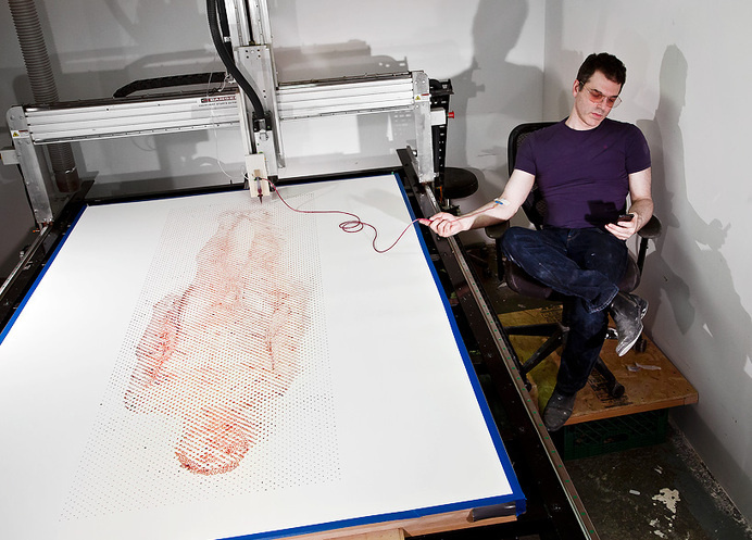 robotic blood printer draws ted lawson's nude self-portrait #self-printing