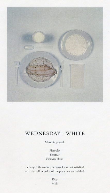 Sophie Calle,Â The Chromatic Diet #menu #photography #typography
