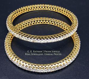 18k Gold and Diamond Bangle Pair with 11 cent diamonds - gold diamond polki kundan meena jadau jewellery