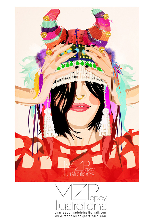 Mamzelle Poppy / Colagene.com #digital #illustration #colorful #fashion #portraits #drawing