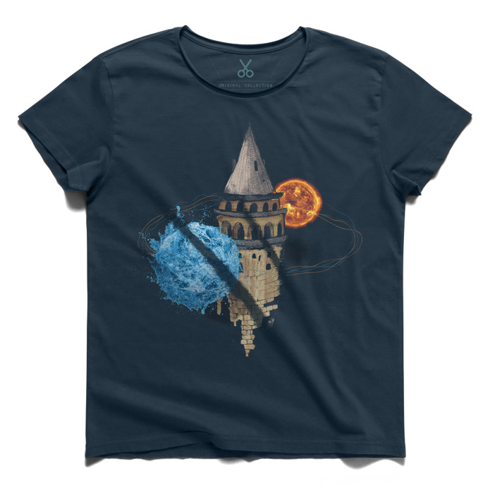 #galata - elements #darkblue #tee #tshirt #galata #tower #istanbul #water #fire #element #watercolor
