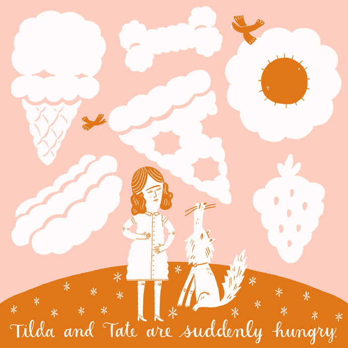 food, clouds, Mary Kate McDevitt, illustration, fun, abstract, person
