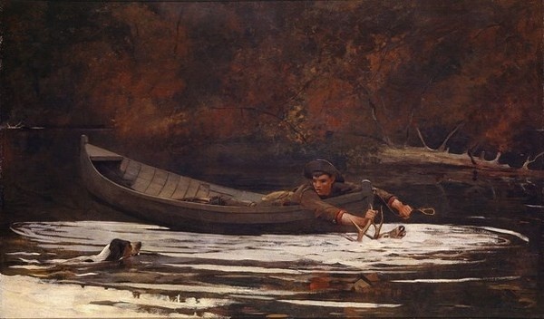 Winslow Homer with realist "Hound and Hunter" painting #oil #painting #paintings