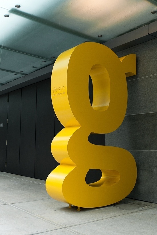 Big Yellow Trade Gothic 'g' This reminds me of the Ivan Chermayeff 9 in new York (but obviously on a smaller scale) It was created f #scale #chermayeff #obviously #created #yellow #trade #big #gothic #ivan #smaller #york #reminds #new